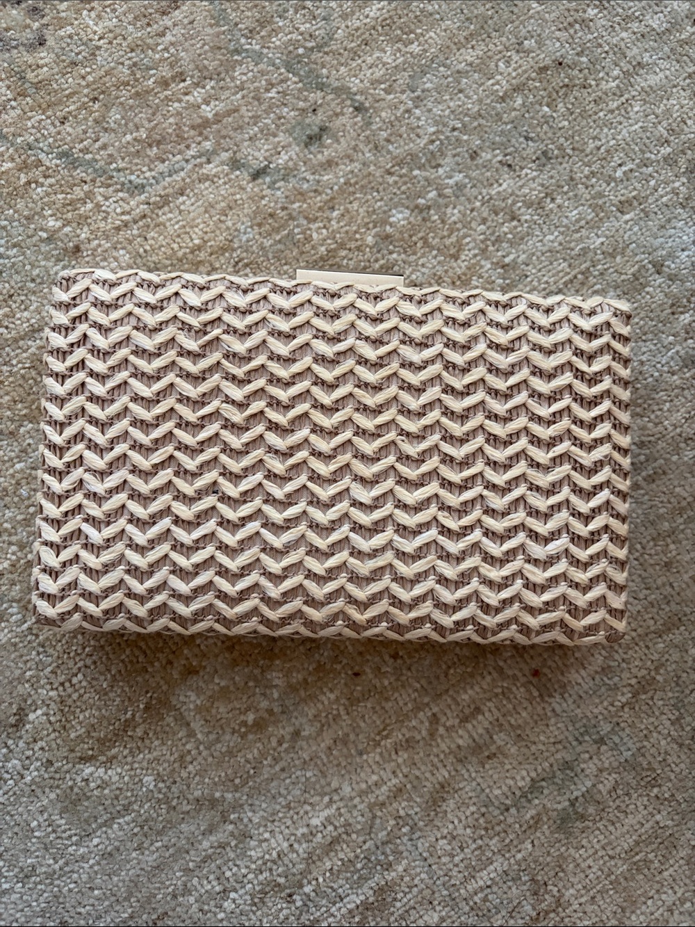 Glint Woven Clutch in Natural Beige